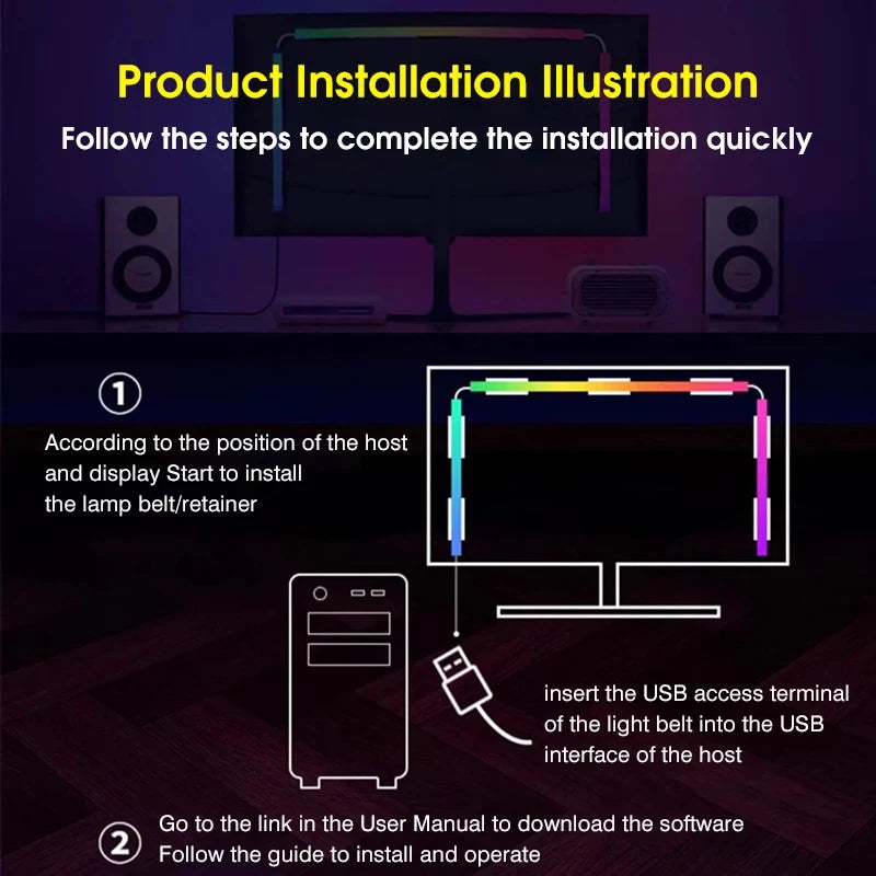RGB Computer Monitor Sync LED Backlight with Adhesive, Immersion PC Rhythm Strip Light for Gaming Room Decor, Christmas Gifts