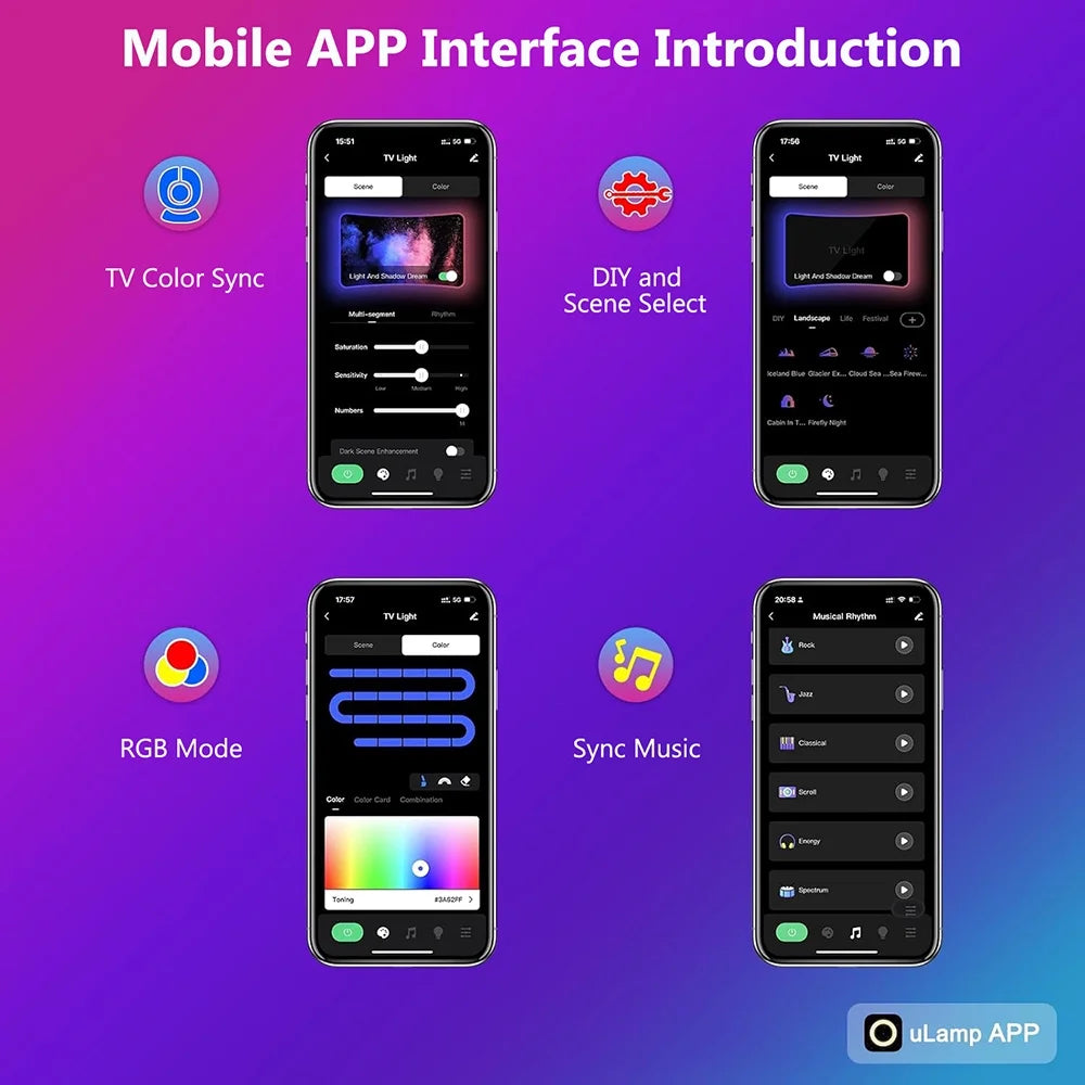 TV LED Backlight with AR Sensor, 16.4FT RGB Strip Lights for 65-75 Inch PC, TV & Monitor, Smart TV Lights behind That Sync with Screen, Compatible with App Music Sync, for Gaming Room