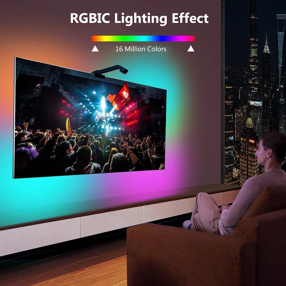 TV LED Backlight with AR Sensor, 16.4FT RGB Strip Lights for 65-75 Inch PC, TV & Monitor, Smart TV Lights behind That Sync with Screen, Compatible with App Music Sync, for Gaming Room
