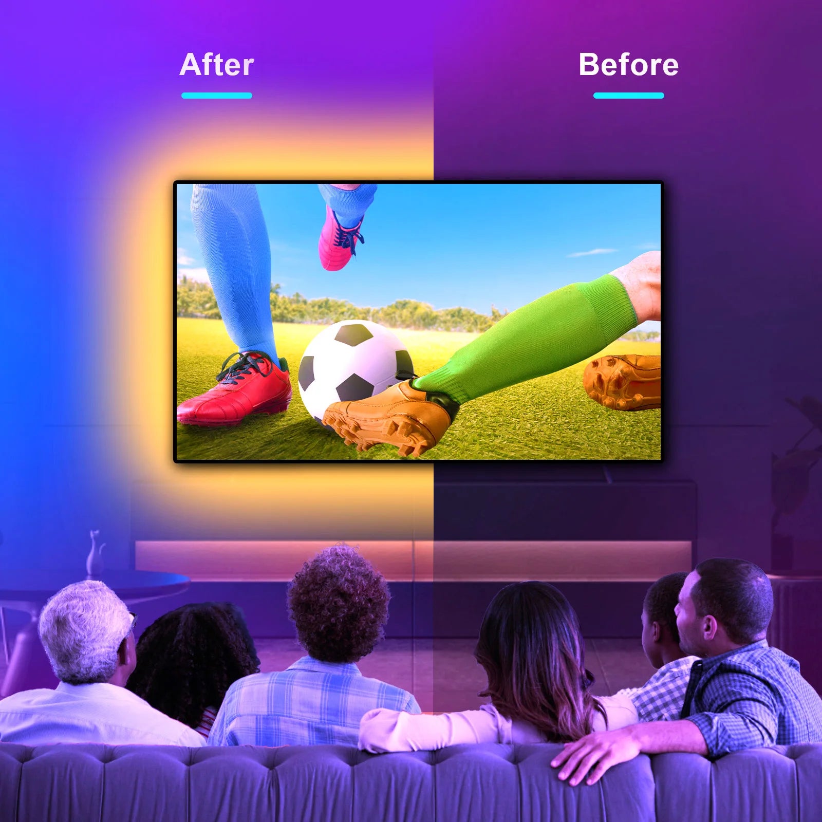 Indoor Atmosphere:12.Ft TV LED Backlight with Camera, Smart Strip Light for 55-65-Inch TV PC (TV Sync Supports Offline) Wifi RGB