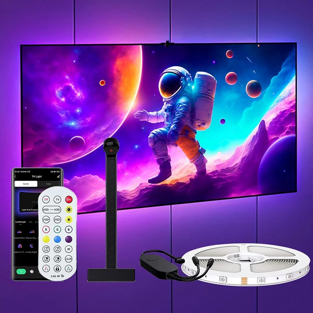 TV LED Backlight with AR Sensor, 16.4FT RGB Strip Lights for 65-75 Inch PC, TV & Monitor, Smart TV Lights behind That Sync with Screen, Compatible with App Music Sync, for Gaming Room