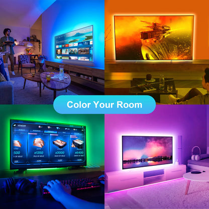 Indoor Atmosphere:12.Ft TV LED Backlight with Camera, Smart Strip Light for 55-65-Inch TV PC (TV Sync Supports Offline) Wifi RGB
