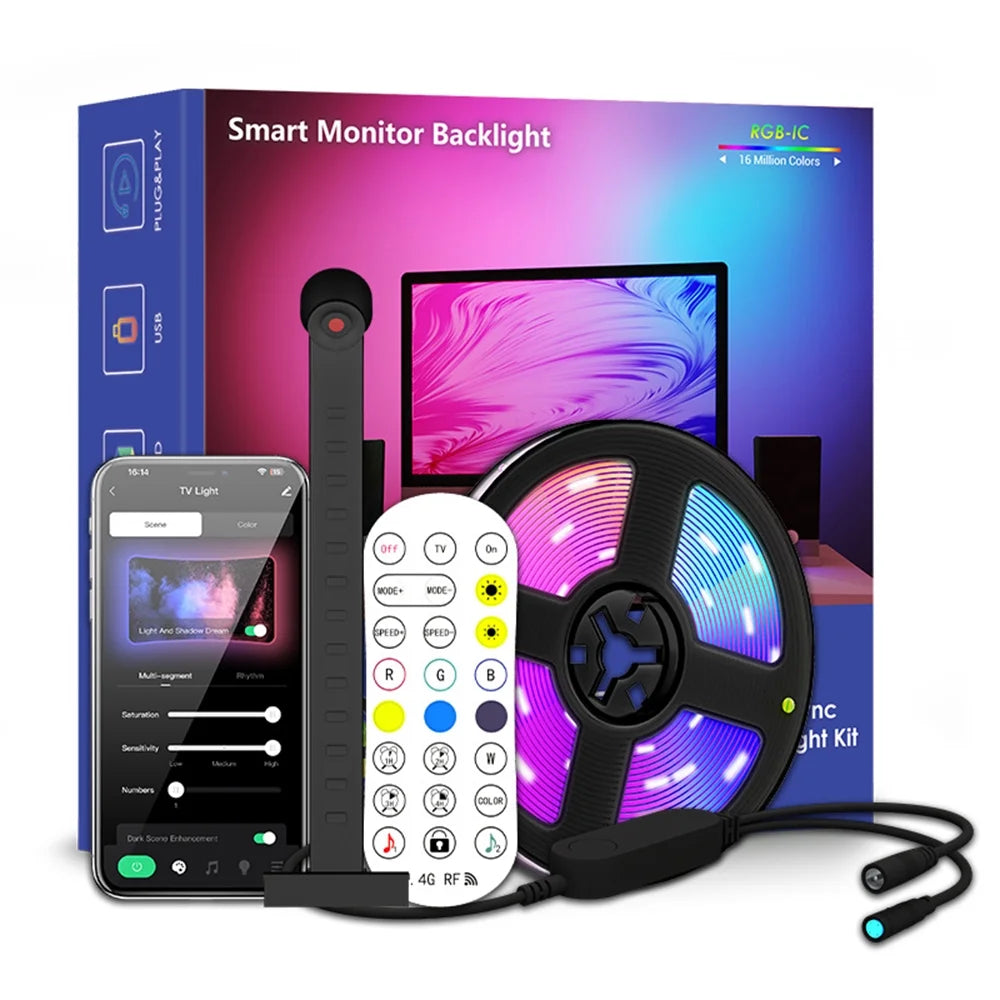 TV LED Backlight with AR Sensor, 16.4FT RGB Strip Lights for 65-75 Inch PC, TV & Monitor, Smart TV Lights behind That Sync with Screen, Compatible with App Music Sync, for Gaming Room